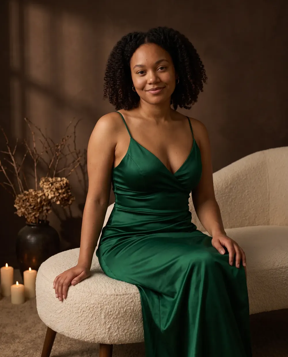 Maya, one of our house models, in the Celeste satin dress