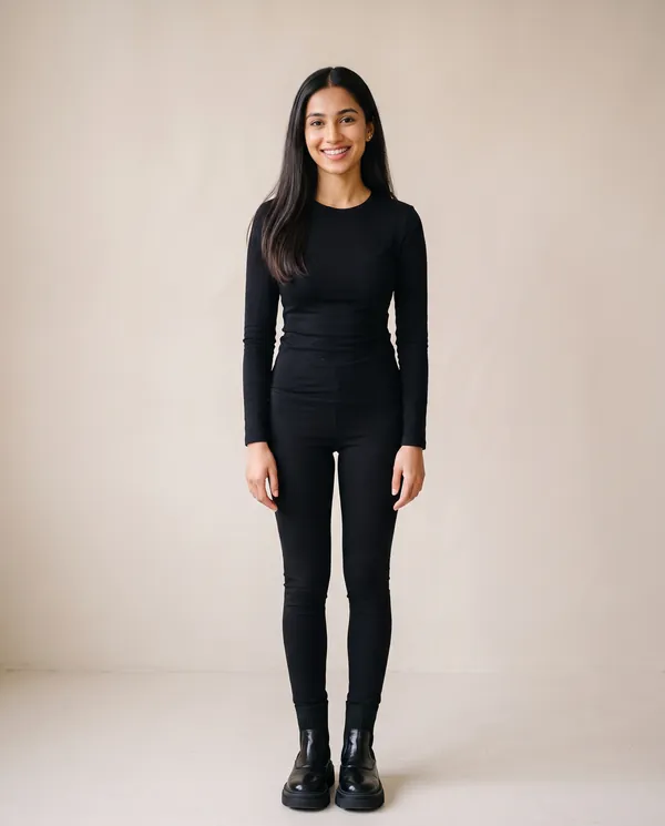 Chunky Platform Chelsea Boot in Black, front view, worn by Priya