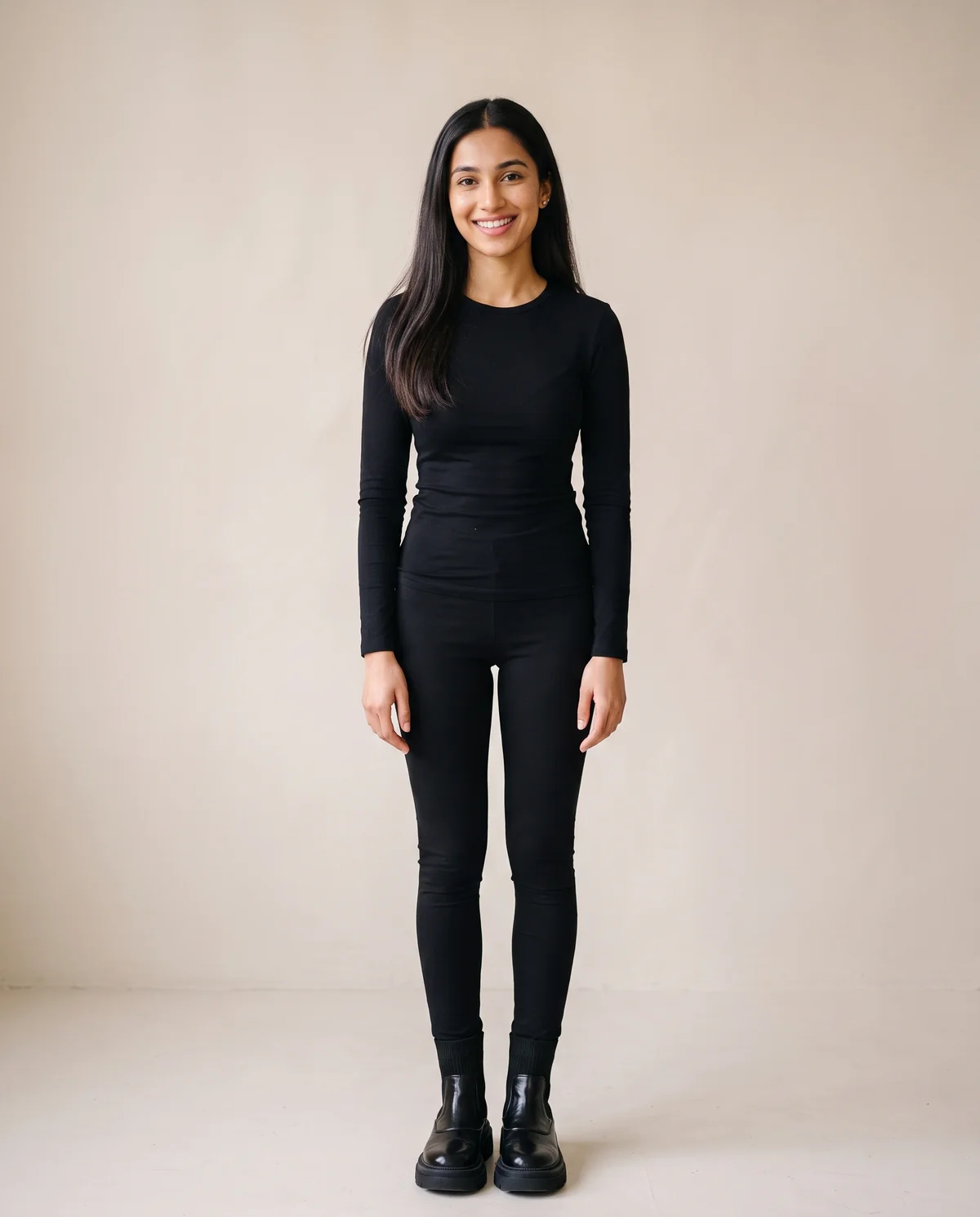 Chunky Platform Chelsea Boot in Black, front view, worn by Priya