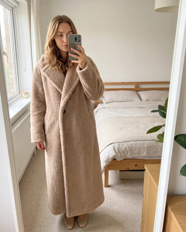 Satin Eve styling: Maxi Teddy Coat