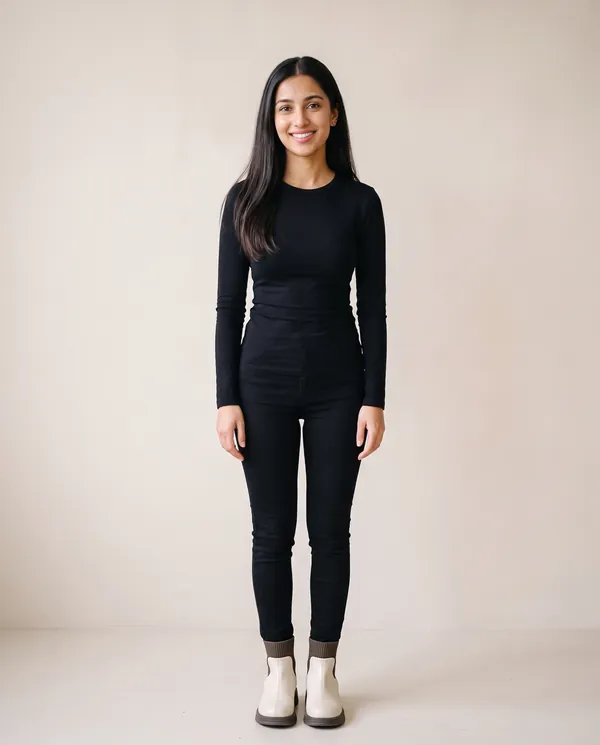 Knit-Panel Chelsea Ankle Boot in Cream, front view, worn by Priya