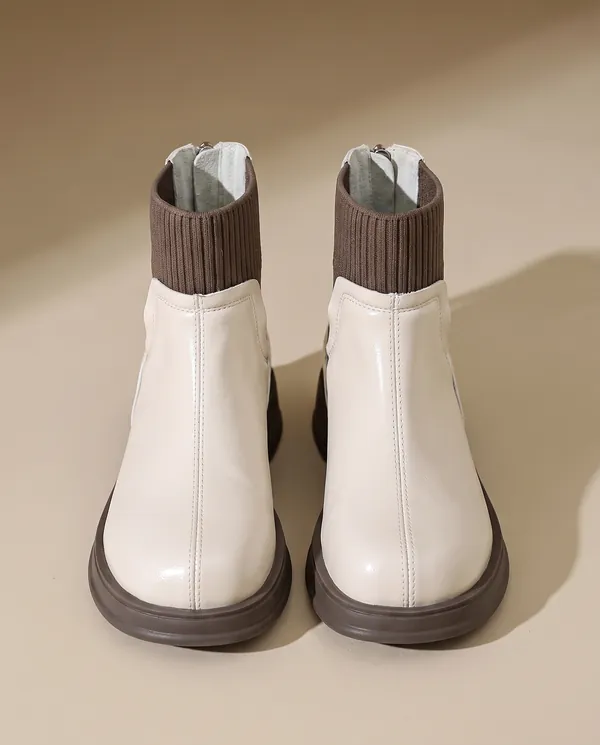 Knit-Panel Chelsea Ankle Boot in Cream, product shot on a plain background