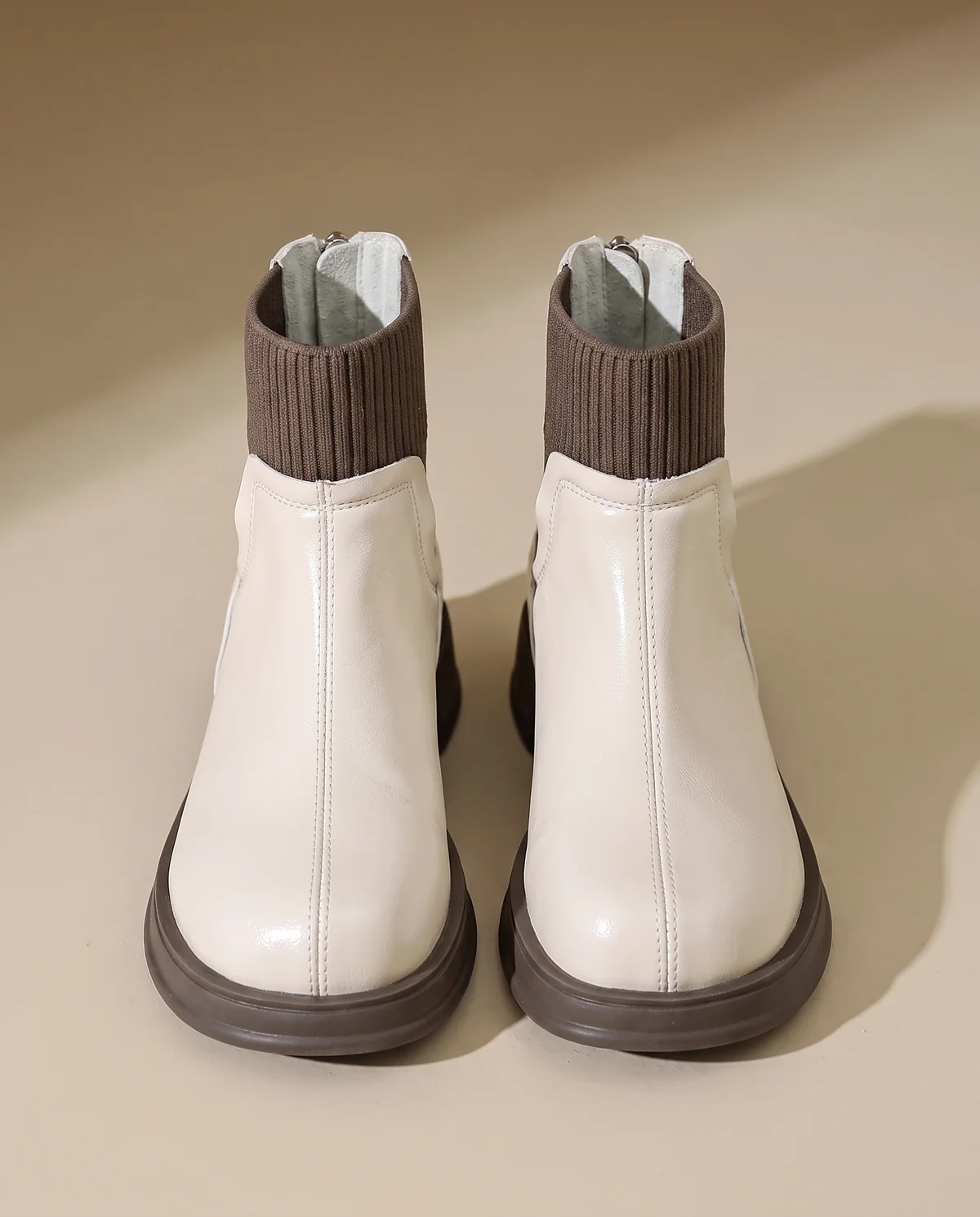 Knit-Panel Chelsea Ankle Boot in Cream, product shot on a plain background