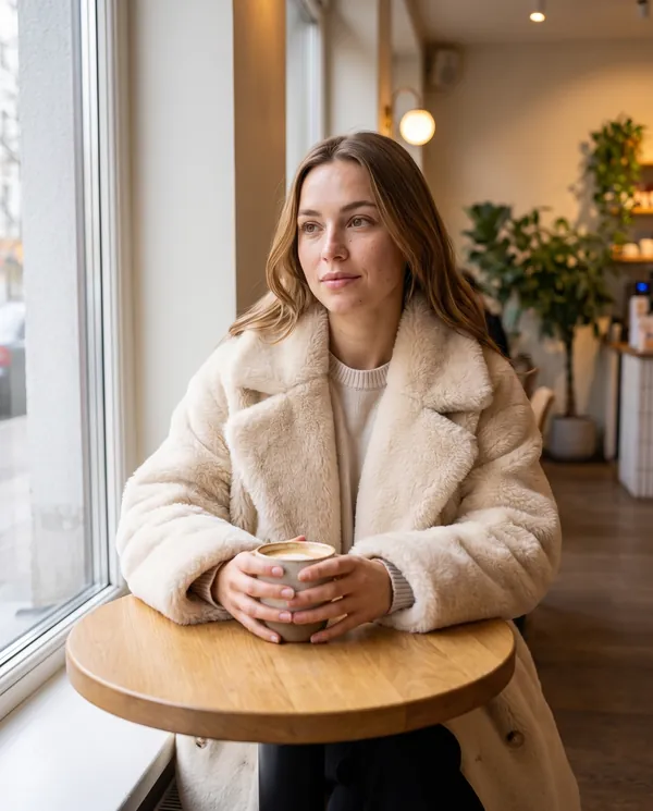 Satin Eve styling: Double-Breasted Teddy Coat