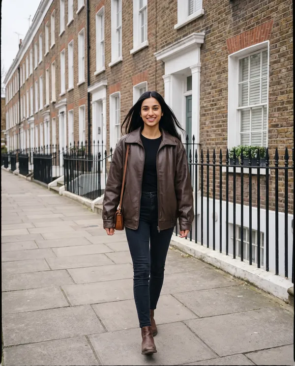 Satin Eve styling: Faux Leather Collared Bomber Jacket