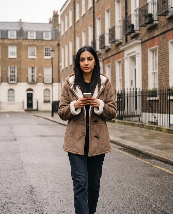 Satin Eve styling: Faux Suede Sherpa-Lined Duffle Coat