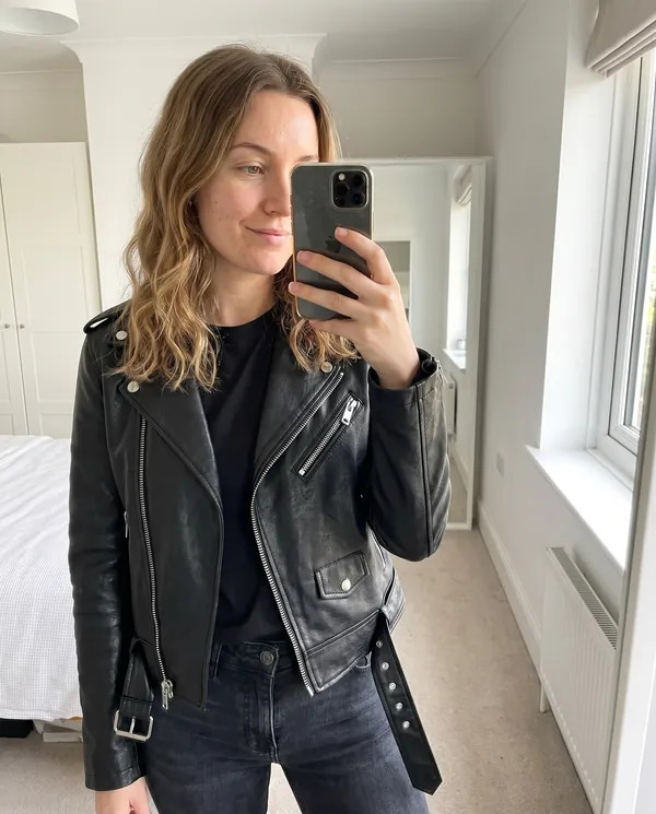 Satin Eve styling: Faux Leather Belted Biker Jacket