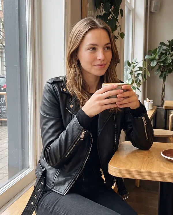 Satin Eve styling: Faux Leather Belted Biker Jacket