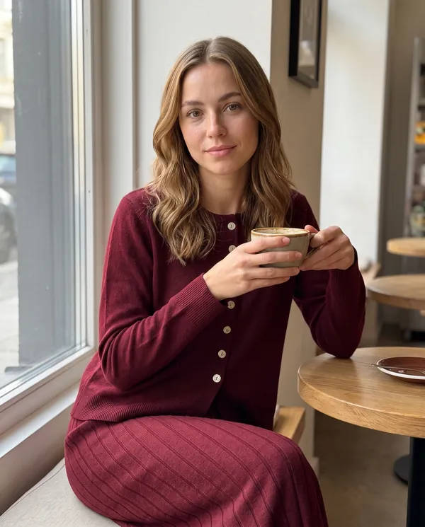 Satin Eve styling: Button Cardigan and Ribbed Midi Skirt Set