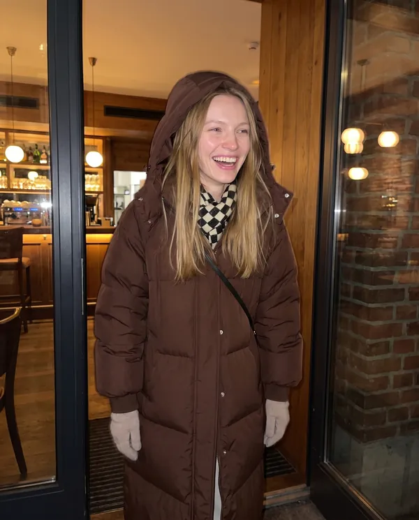 Satin Eve styling: Long Hooded Puffer Coat