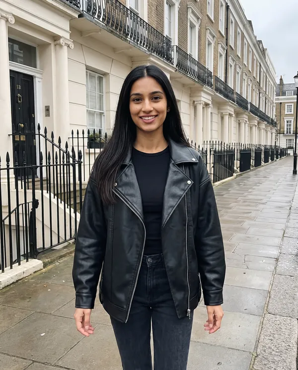 Satin Eve styling: Faux Leather Relaxed Lapel Biker Jacket