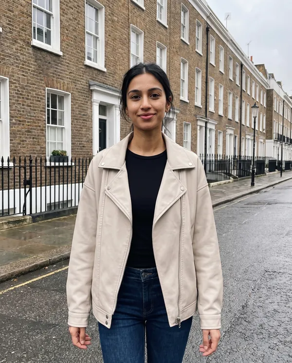 Satin Eve styling: Faux Leather Relaxed Lapel Biker Jacket