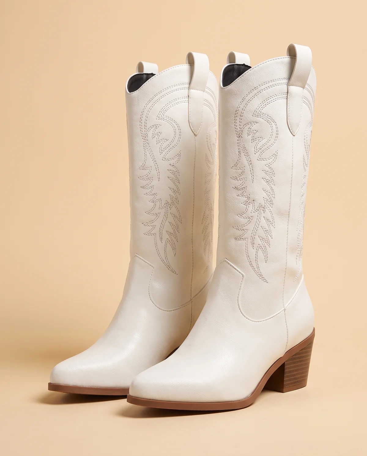 Embroidered Western Boot in White, product shot on a plain background