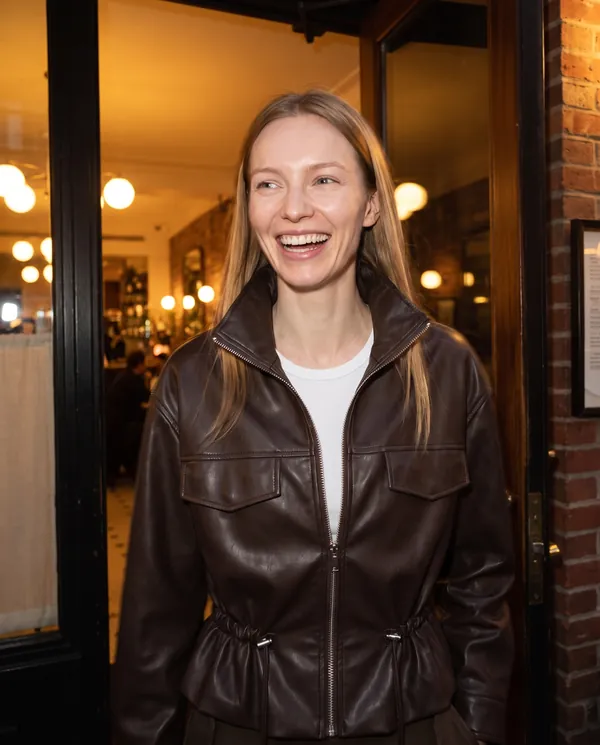Satin Eve styling: Faux Leather Drawstring-Waist Zip Jacket