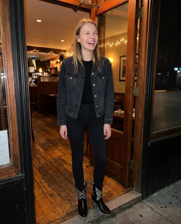 Satin Eve styling: Black Embroidered Western Ankle Boot