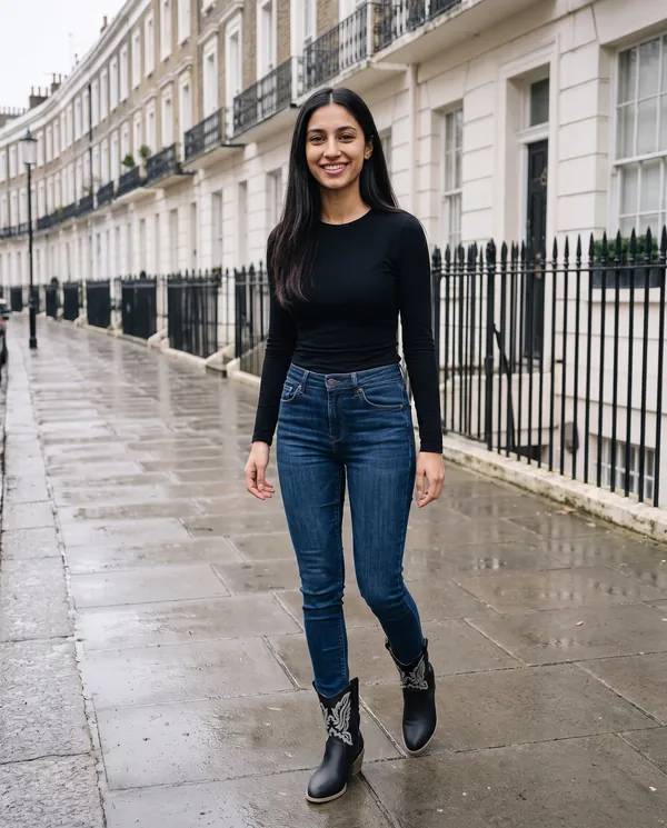 Satin Eve styling: Black Embroidered Western Ankle Boot