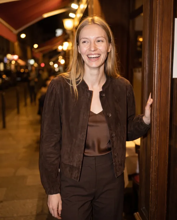 Satin Eve styling: Faux Suede Puff-Sleeve Button Jacket