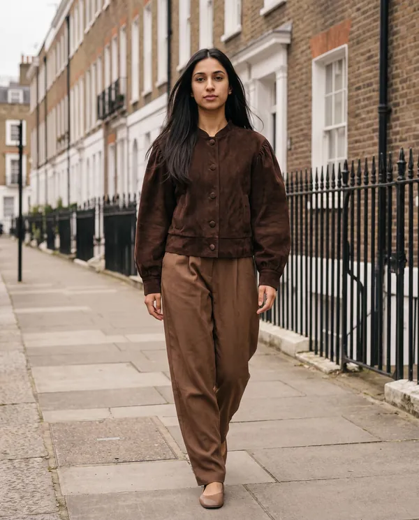 Satin Eve styling: Faux Suede Puff-Sleeve Button Jacket