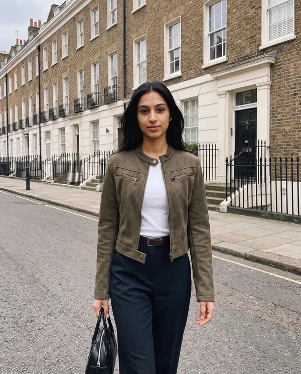 Satin Eve styling: Faux Suede Zip Moto Jacket