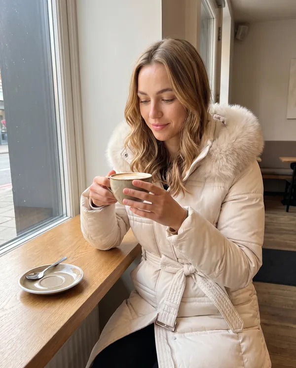 Satin Eve styling: Faux Fur Hood Belted Puffer Coat