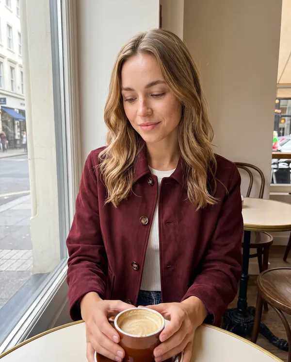 Satin Eve styling: Faux Suede Collared Button Jacket