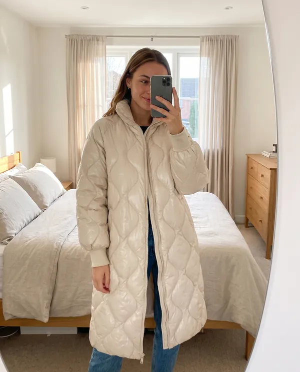 Satin Eve styling: Glossy Quilted Puffer Coat