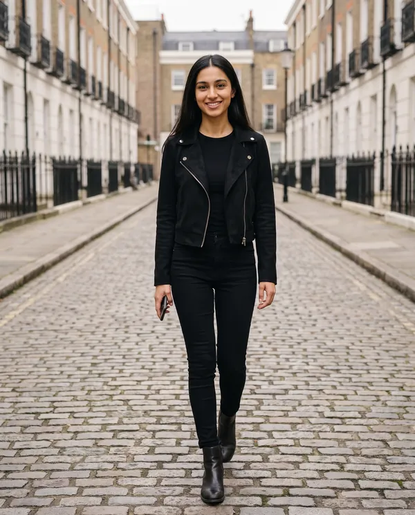 Satin Eve styling: Faux Suede Cropped Biker Jacket
