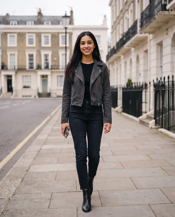 Satin Eve styling: Faux Suede Cropped Biker Jacket