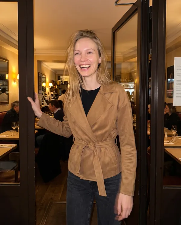 Satin Eve styling: Faux Suede Tie-Waist Wrap Jacket