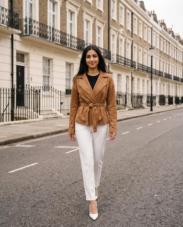 Satin Eve styling: Faux Suede Tie-Waist Wrap Jacket