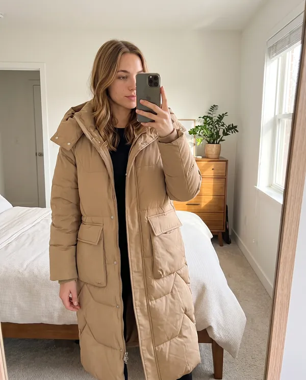 Satin Eve styling: Hooded Puffer Coat with Patch Pockets