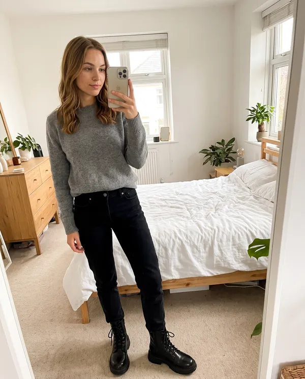 Satin Eve styling: Chunky Lace-Up Combat Ankle Boot