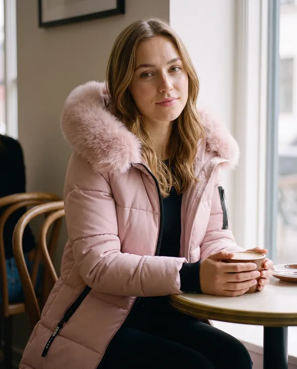 Satin Eve styling: Pink Puffer Parka with Fur-Trim Hood