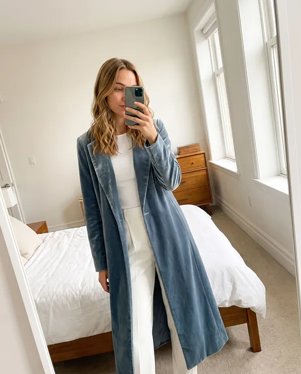 Satin Eve styling: Long Velvet Coat