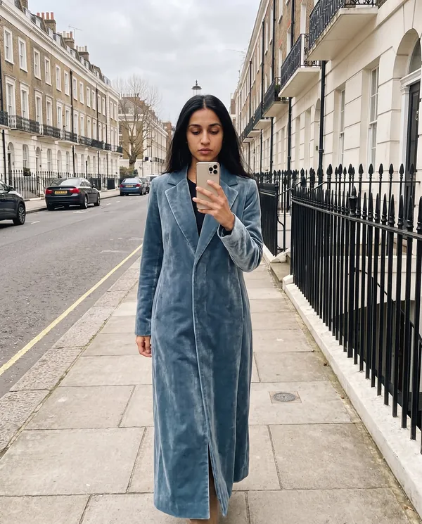 Satin Eve styling: Long Velvet Coat