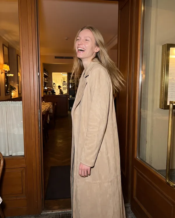 Satin Eve styling: Long Faux Suede Coat
