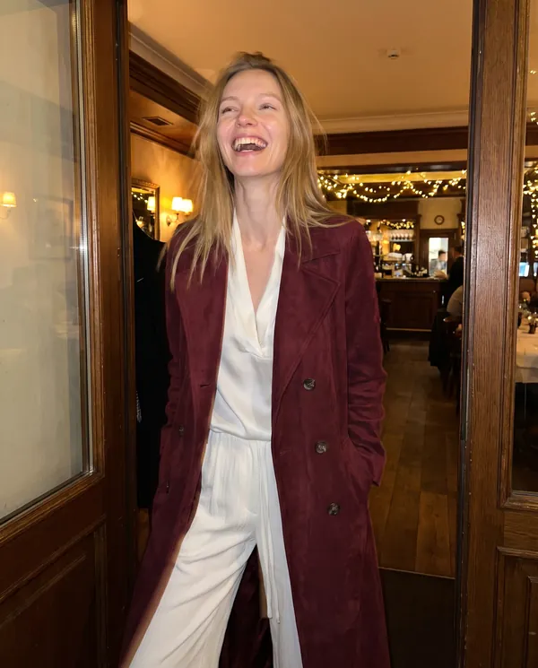 Satin Eve styling: Long Faux Suede Coat