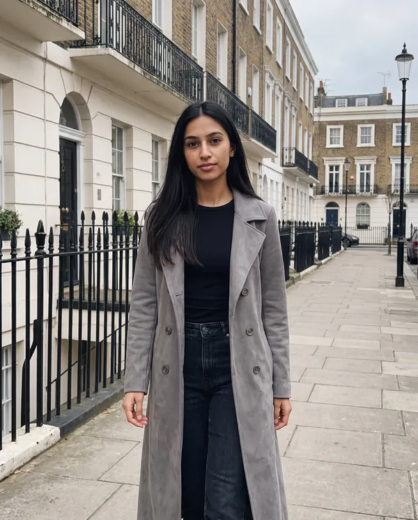 Satin Eve styling: Long Faux Suede Coat
