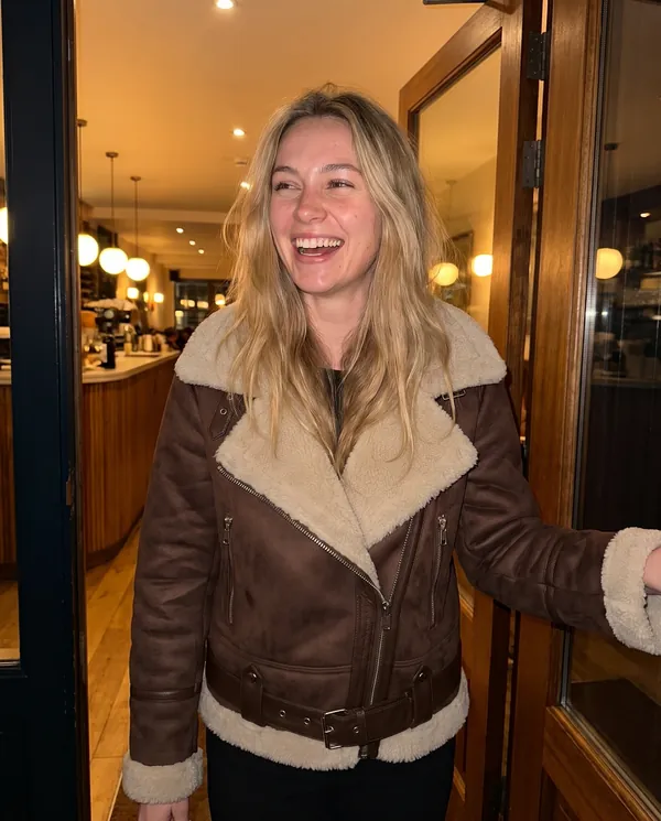 Satin Eve styling: Faux Suede Biker Jacket with Faux Shearling Lapel