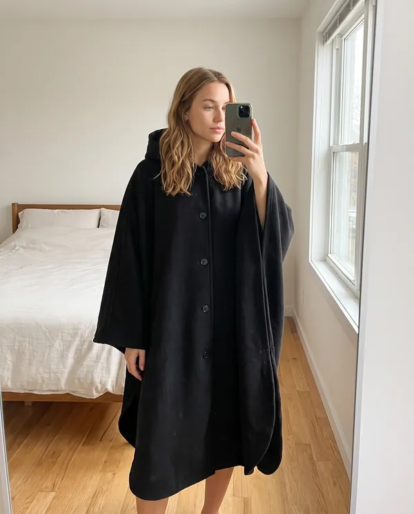 Satin Eve styling: Hooded Cape Coat