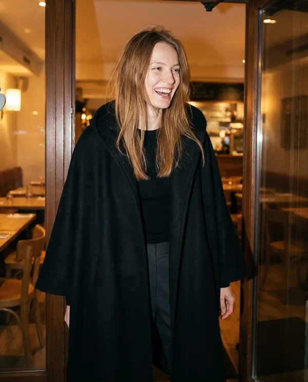 Satin Eve styling: Hooded Cape Coat