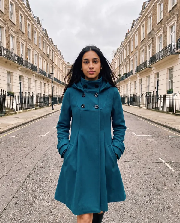 Satin Eve styling: Hooded A-Line Wool-Look Coat