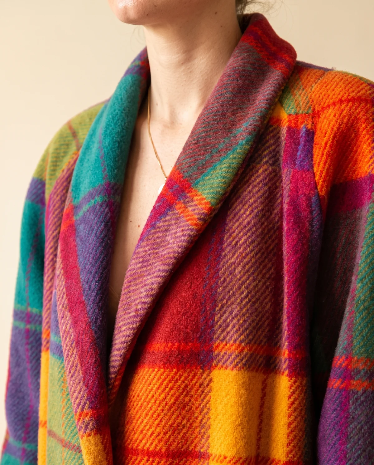 Bold Check Wool-Look Coat in Multi Check, close-up of the detail