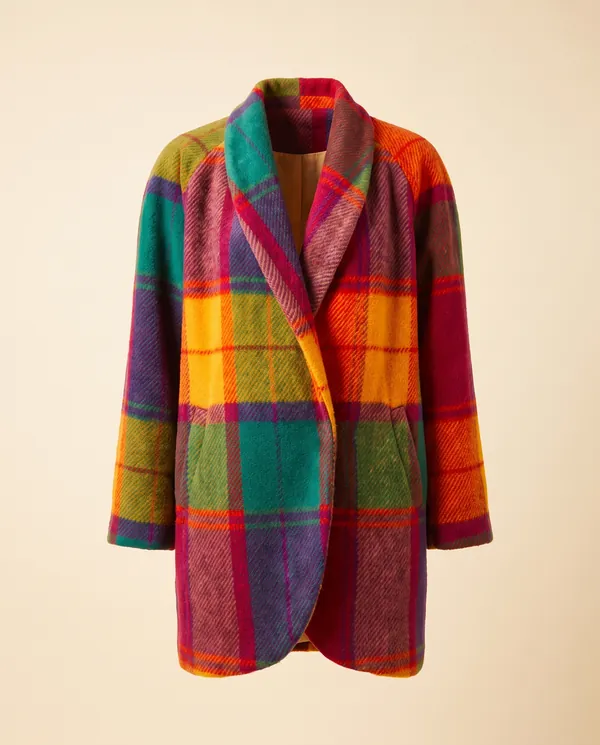 Bold Check Wool-Look Coat in Multi Check, product shot on a plain background