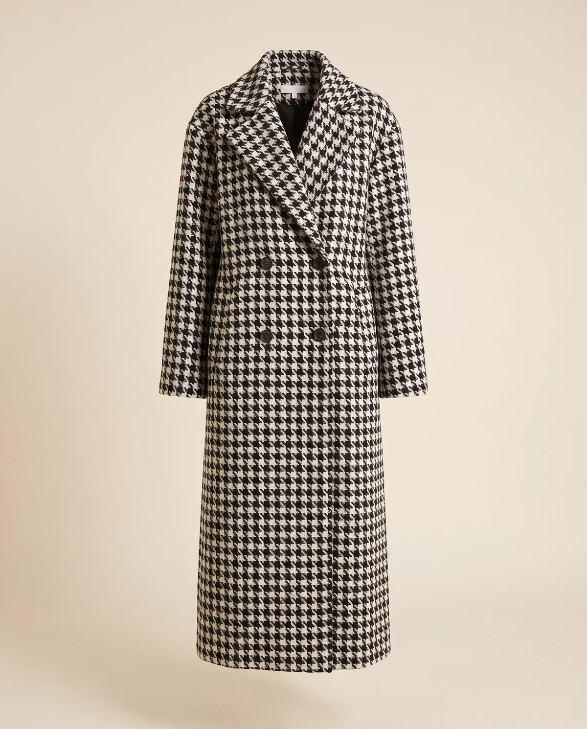 Long Houndstooth Wool-Look Coat in Black and White, product shot on a plain background