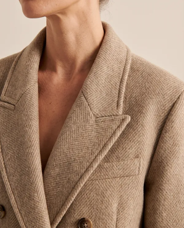 Herringbone Wool-Look Coat in Oat, close-up of the detail