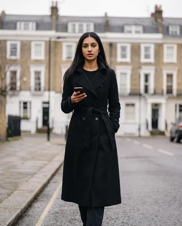 Satin Eve styling: Cream Belted Double-Breasted Wool-Look Coat