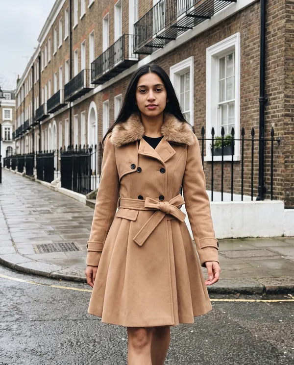 Satin Eve styling: Flared Faux Fur Collar Coat