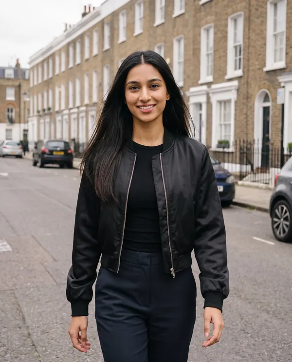 Satin Eve styling: Satin-Finish Cropped Bomber Jacket