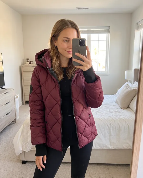Satin Eve styling: Diamond-Quilted Hooded Jacket